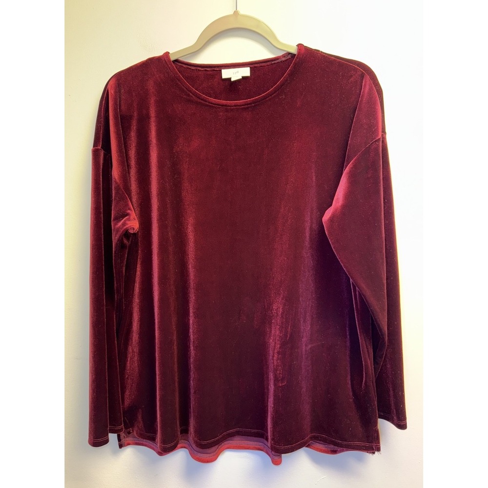 J. Jill Shirt Red Velvet Long Sleeve Top Small Crewneck Classic Capsule